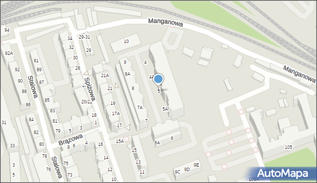 Wrocław, Manganowa, 5, mapa Wrocławia