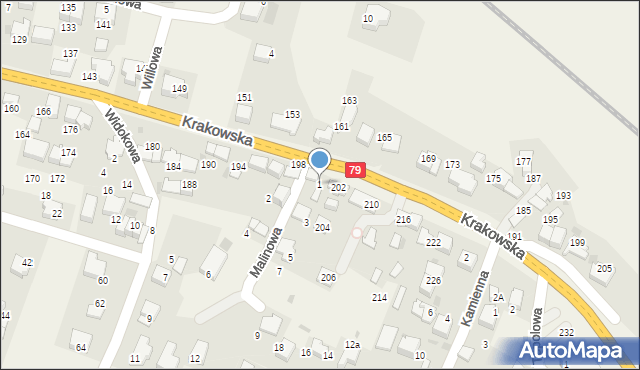 Zabierzów, Malinowa, 1, mapa Zabierzów