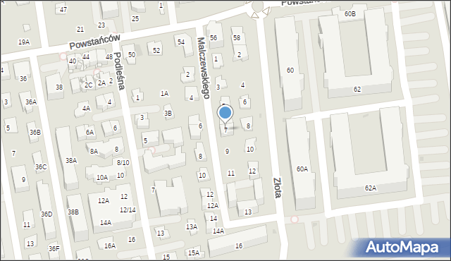 Ząbki, Malczewskiego Jacka, 7, mapa Ząbki