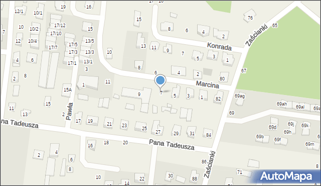 Zaścianki, Marcina, 7, mapa Zaścianki