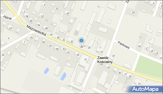 Zawidz Kościelny, Mazowiecka, 28, mapa Zawidz Kościelny