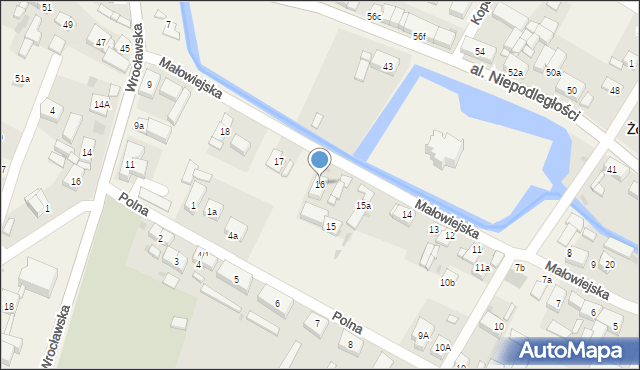 Żórawina, Małowiejska, 16, mapa Żórawina