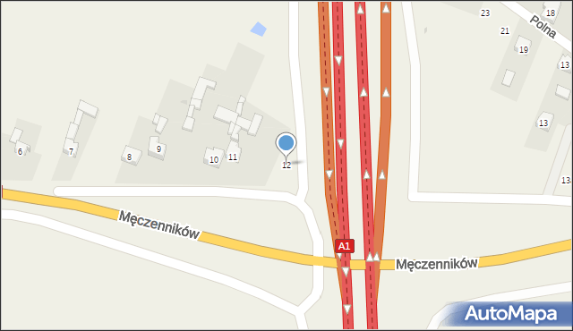 Celiny, Męczenników, 12, mapa Celiny