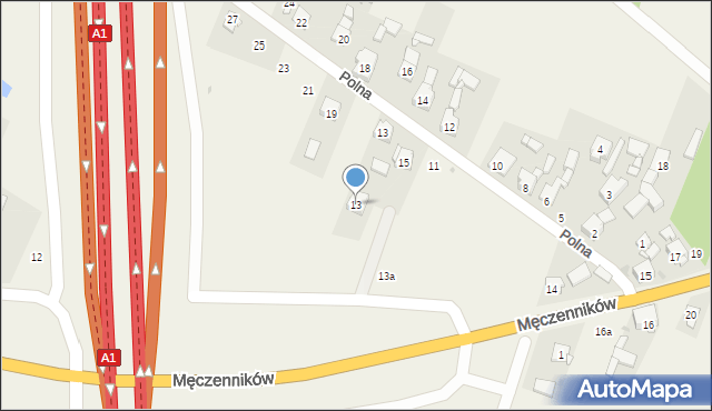 Celiny, Męczenników, 13, mapa Celiny
