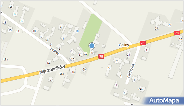 Celiny, Męczenników, 21, mapa Celiny