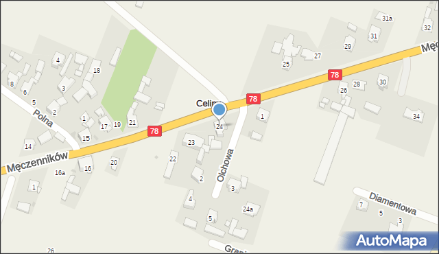 Celiny, Męczenników, 24, mapa Celiny