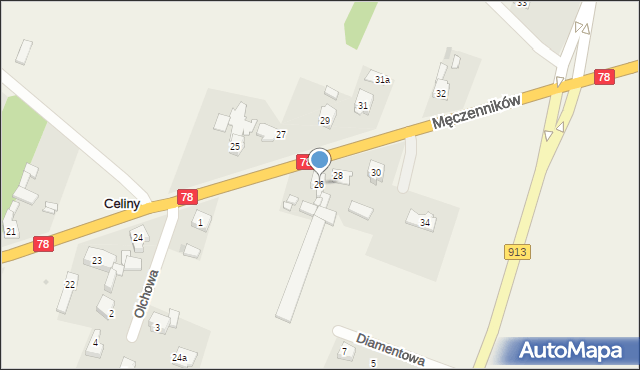 Celiny, Męczenników, 26, mapa Celiny