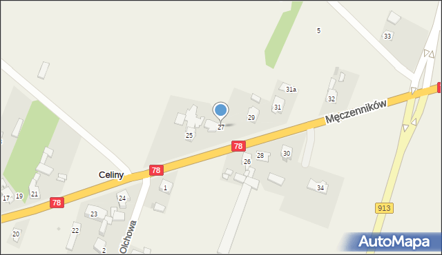 Celiny, Męczenników, 27, mapa Celiny