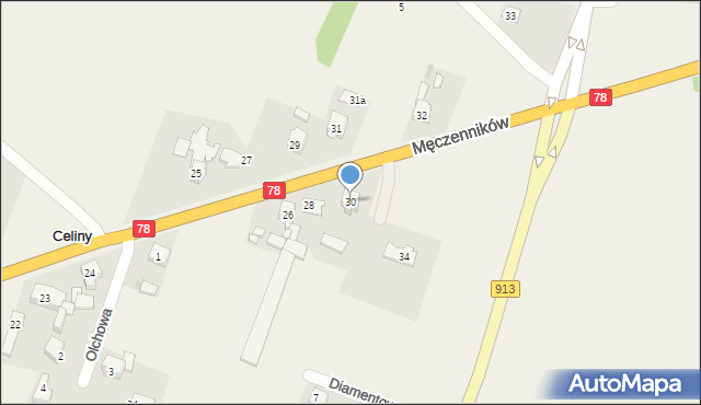 Celiny, Męczenników, 30, mapa Celiny