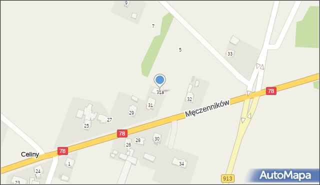 Celiny, Męczenników, 31a, mapa Celiny