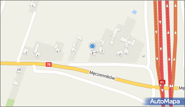 Celiny, Męczenników, 8, mapa Celiny