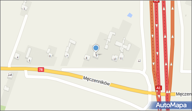 Celiny, Męczenników, 9, mapa Celiny