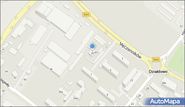 Działdowo, Męczenników, 11, mapa Działdowo