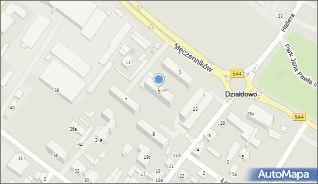 Działdowo, Męczenników, 5, mapa Działdowo