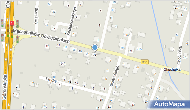 Pszczyna, Męczenników Oświęcimskich, 24, mapa Pszczyny