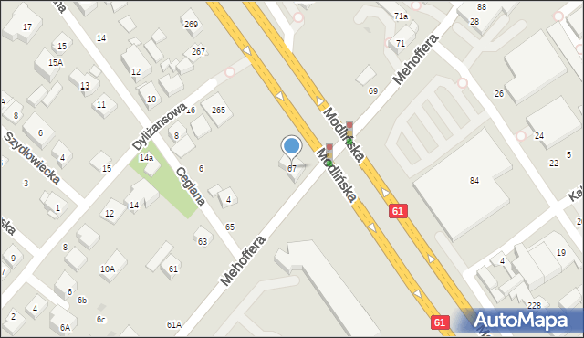 Warszawa, Mehoffera Józefa, 67, mapa Warszawy