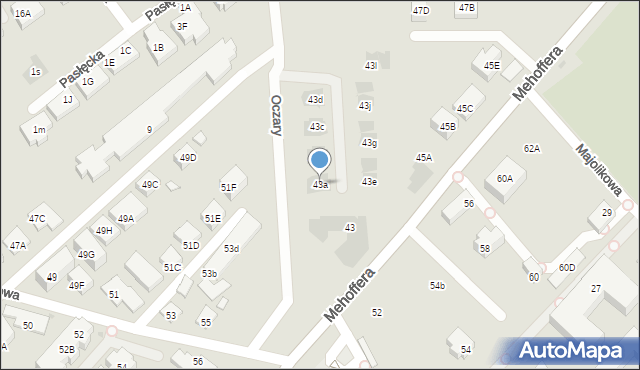 Warszawa, Mehoffera Józefa, 43a, mapa Warszawy