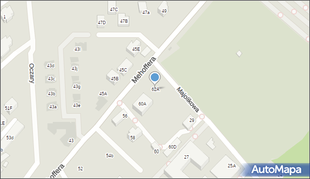 Warszawa, Mehoffera Józefa, 62A, mapa Warszawy