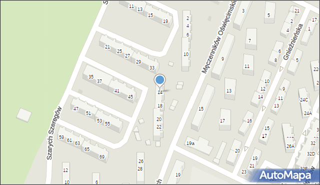 Żary, Męczenników Oświęcimskich, 14, mapa Żary