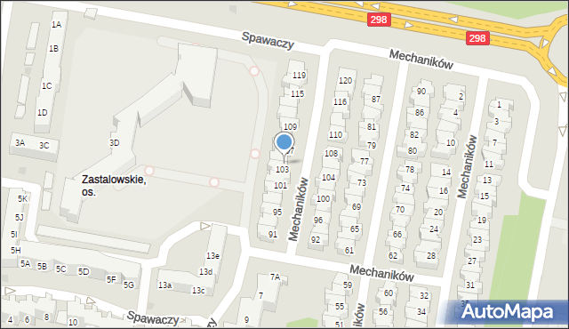 Zielona Góra, Mechaników, 105, mapa Zielona Góra