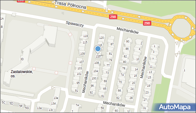 Zielona Góra, Mechaników, 110, mapa Zielona Góra