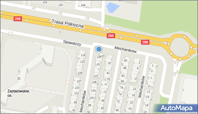 Zielona Góra, Mechaników, 120, mapa Zielona Góra