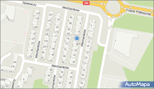Zielona Góra, Mechaników, 16, mapa Zielona Góra