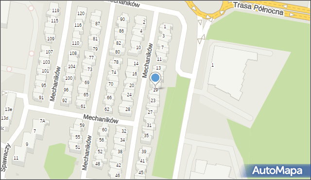 Zielona Góra, Mechaników, 19, mapa Zielona Góra