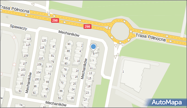 Zielona Góra, Mechaników, 3, mapa Zielona Góra