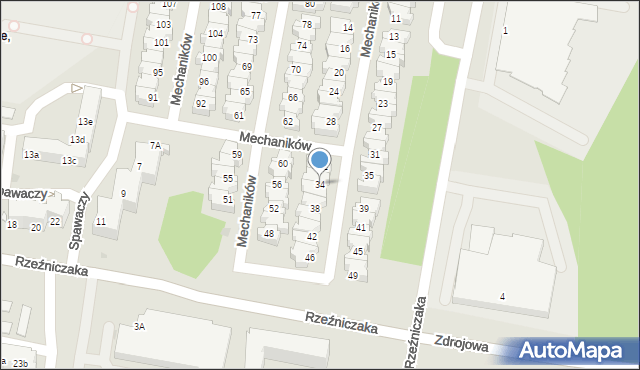 Zielona Góra, Mechaników, 34, mapa Zielona Góra