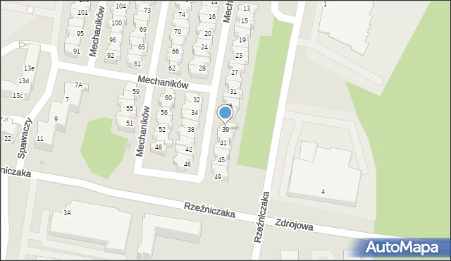 Zielona Góra, Mechaników, 39, mapa Zielona Góra