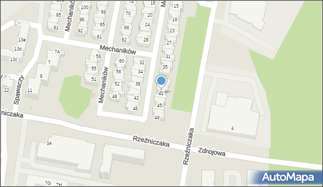 Zielona Góra, Mechaników, 41, mapa Zielona Góra