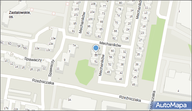 Zielona Góra, Mechaników, 55, mapa Zielona Góra