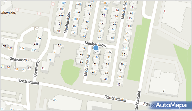 Zielona Góra, Mechaników, 58, mapa Zielona Góra