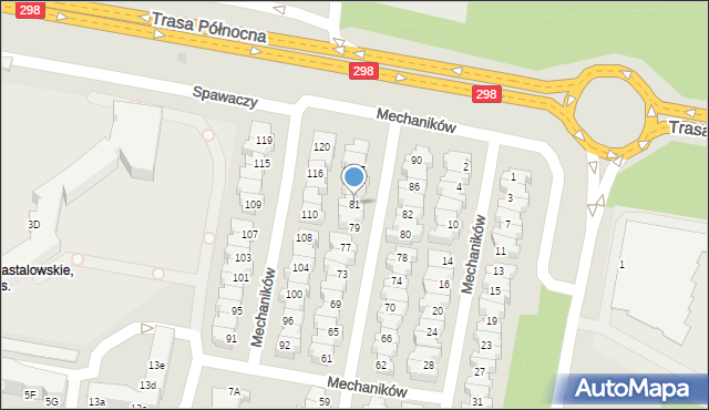 Zielona Góra, Mechaników, 81, mapa Zielona Góra