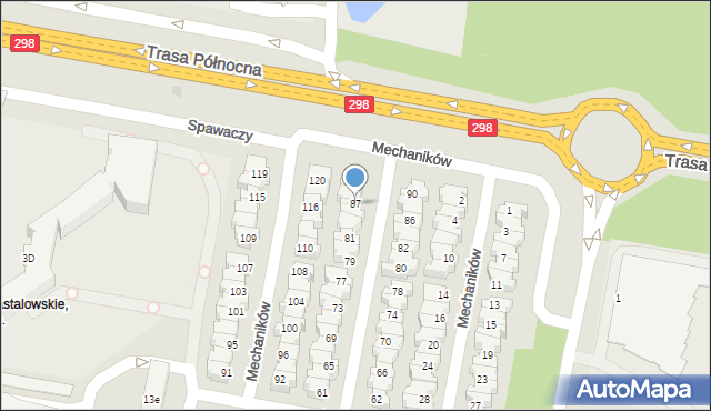 Zielona Góra, Mechaników, 87, mapa Zielona Góra