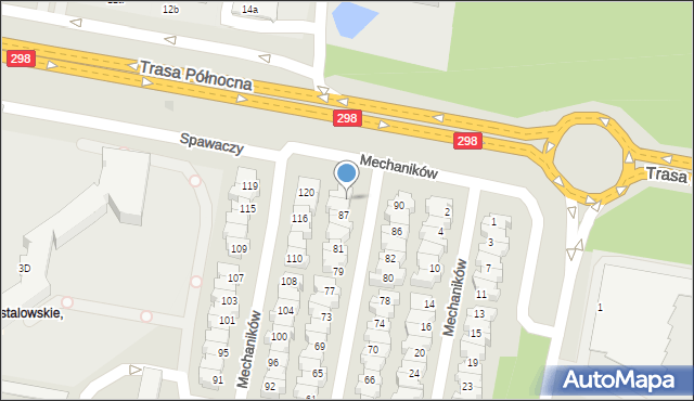 Zielona Góra, Mechaników, 89, mapa Zielona Góra