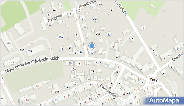 Żory, Męczenników Oświęcimskich, 12, mapa Żor