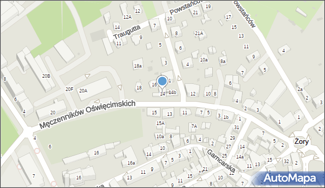 Żory, Męczenników Oświęcimskich, 14, mapa Żor