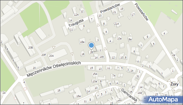 Żory, Męczenników Oświęcimskich, 16, mapa Żor