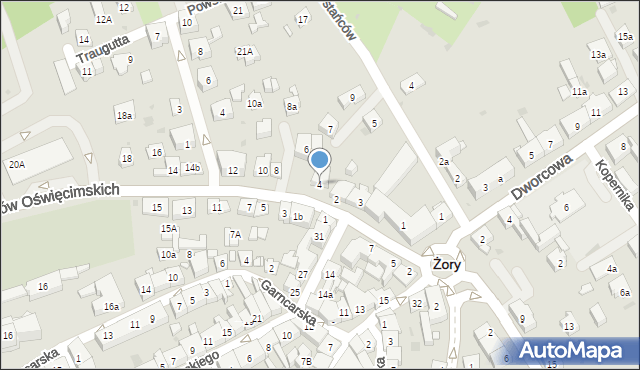 Żory, Męczenników Oświęcimskich, 4, mapa Żor