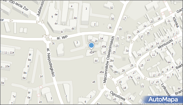 Żory, Męczenników Oświęcimskich, 42A, mapa Żor