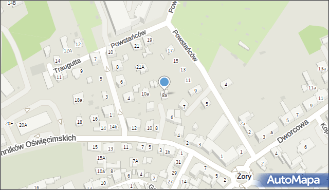 Żory, Męczenników Oświęcimskich, 8a, mapa Żor