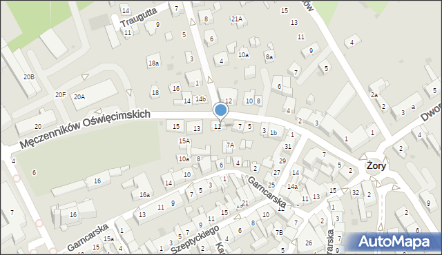Żory, Męczenników Oświęcimskich, 9, mapa Żor