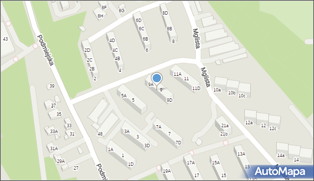 Rybnik, Mglista, 9B, mapa Rybnika