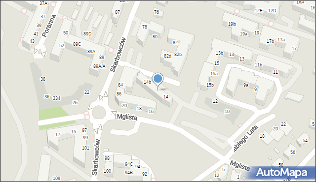 Wrocław, Mglista, 14a, mapa Wrocławia