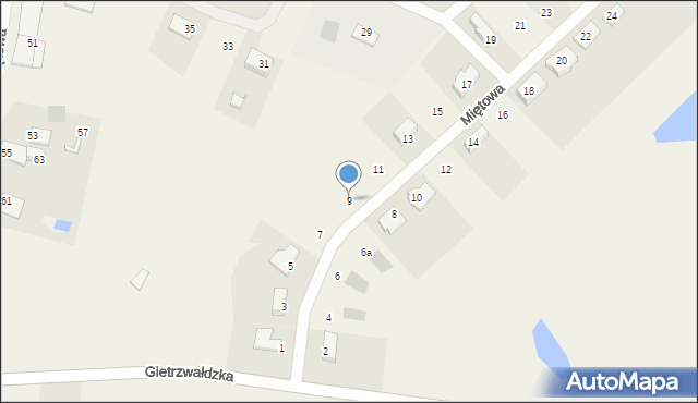 Bartąg, Miętowa, 9, mapa Bartąg