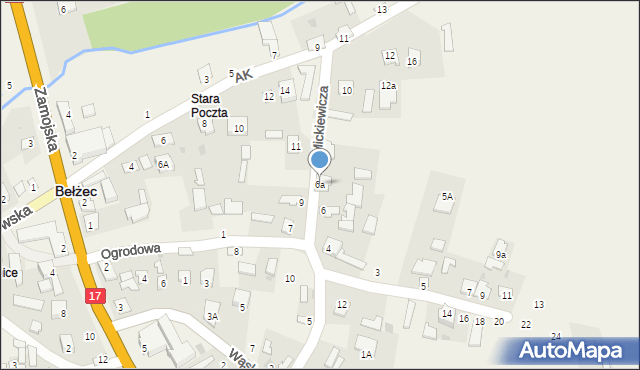 Bełżec, Mickiewicza Adama, 6a, mapa Bełżec