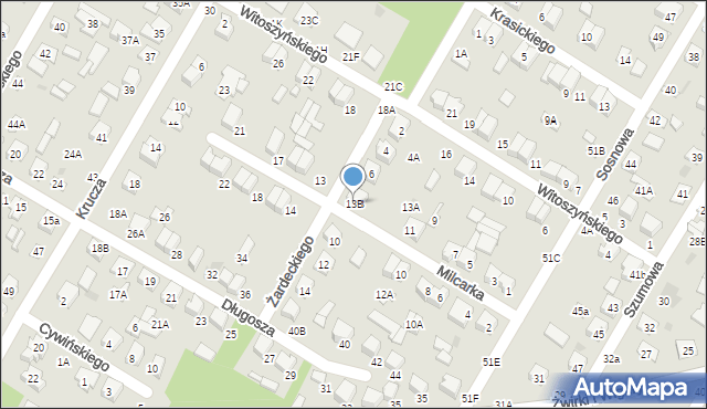 Biała Podlaska, Milcarka Józefa, 13B, mapa Białej Podlaskiej