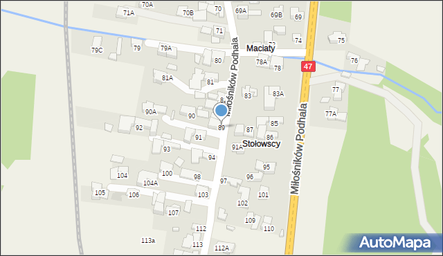 Biały Dunajec, Miłośników Podhala, 89, mapa Biały Dunajec